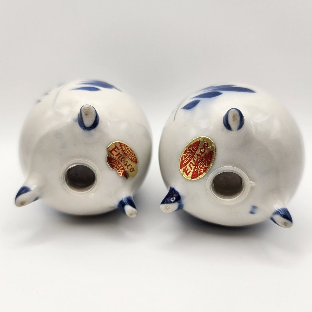 Vtg Enesco Holland Dutch Design Egg Shaped Blue White Salt & Pepper Shakers Set - Picture 3 of 8